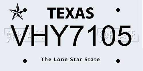 VHY7105 Texas License Plate