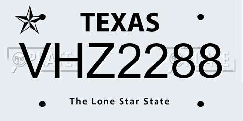 VHZ2288 Texas License Plate