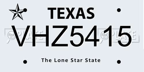 VHZ5415 Texas License Plate