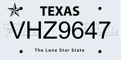 VHZ9647 Texas License Plate