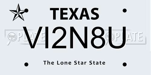 VI2N8U Texas License Plate