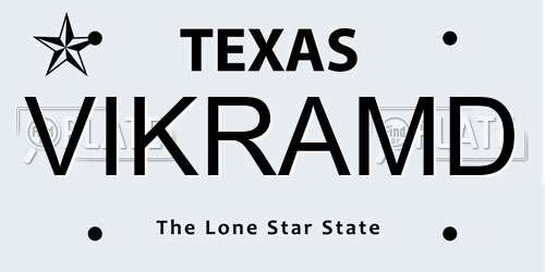VIKRAMD Texas License Plate