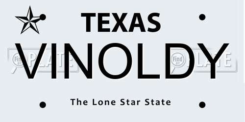 VINOLDY Texas License Plate
