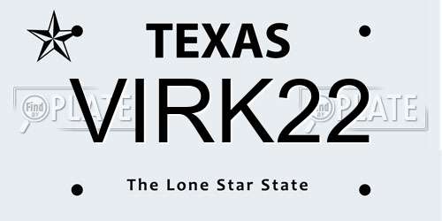 VIRK22 Texas License Plate