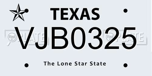 VJB0325 Texas License Plate