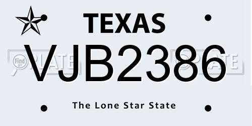 VJB2386 Texas License Plate