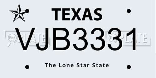 VJB3331 Texas License Plate