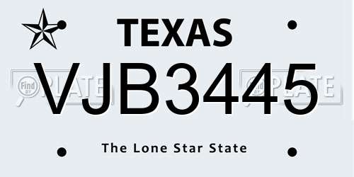 VJB3445 Texas License Plate