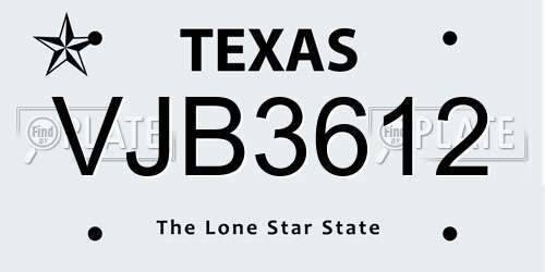 VJB3612 Texas License Plate