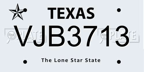 VJB3713 Texas License Plate