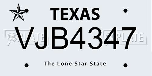 VJB4347 Texas License Plate