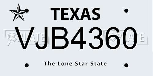 VJB4360 Texas License Plate