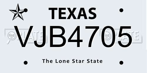 VJB4705 Texas License Plate