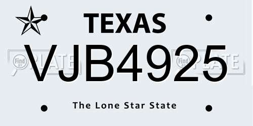 VJB4925 Texas License Plate