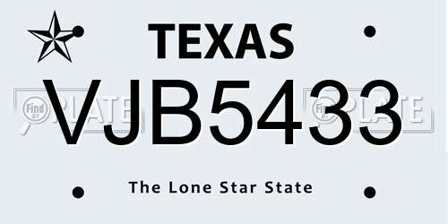 VJB5433 Texas License Plate