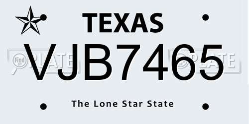 VJB7465 Texas License Plate