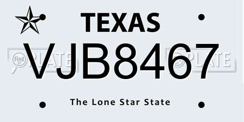 VJB8467 Texas License Plate