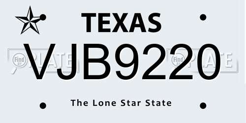VJB9220 Texas License Plate
