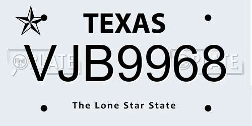 VJB9968 Texas License Plate