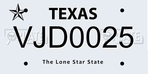 VJD0025 Texas License Plate