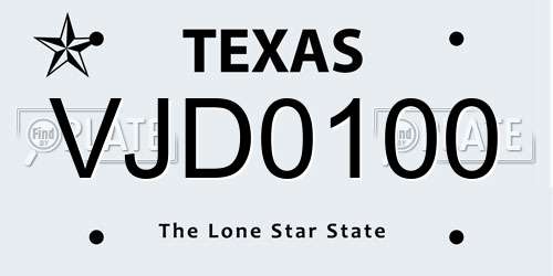 VJD0100 Texas License Plate