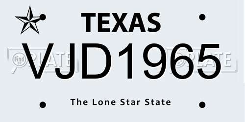 VJD1965 Texas License Plate