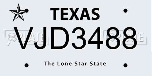 VJD3488 Texas License Plate