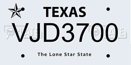 VJD3700 Texas License Plate