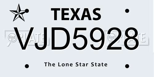 VJD5928 Texas License Plate