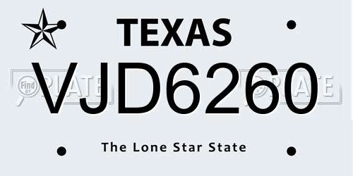 VJD6260 Texas License Plate
