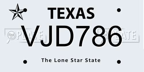 VJD786 Texas License Plate