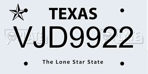 VJD9922 Texas License Plate