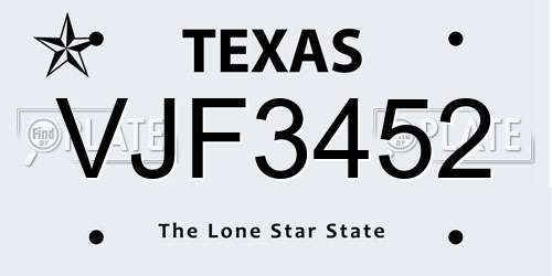 VJF3452 Texas License Plate
