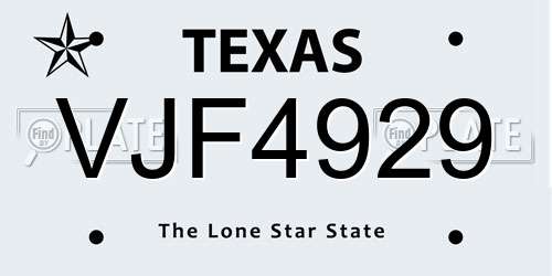 VJF4929 Texas License Plate