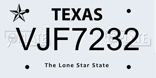 VJF7232 Texas License Plate