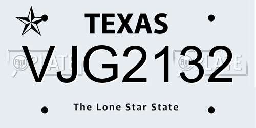 VJG2132 Texas License Plate