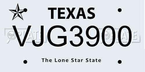 VJG3900 Texas License Plate