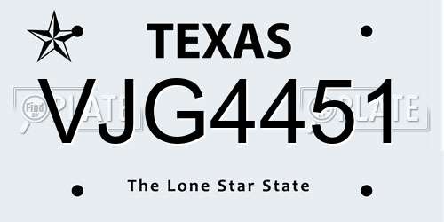 VJG4451 Texas License Plate