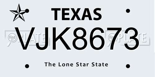 VJK8673 Texas License Plate