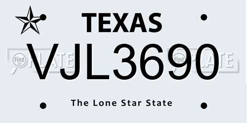 VJL3690 Texas License Plate
