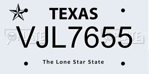 VJL7655 Texas License Plate