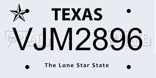 VJM2896 Texas License Plate