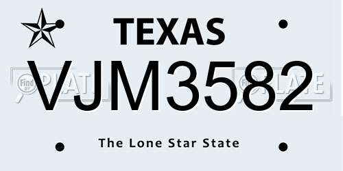 VJM3582 Texas License Plate