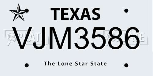 VJM3586 Texas License Plate