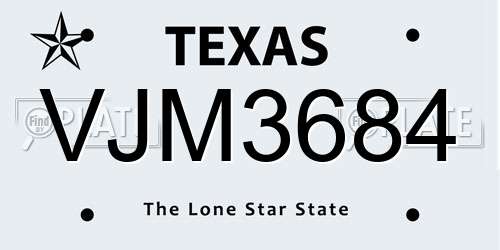 VJM3684 Texas License Plate