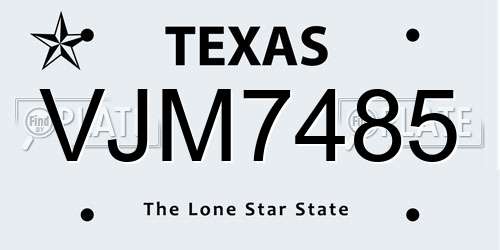 VJM7485 Texas License Plate
