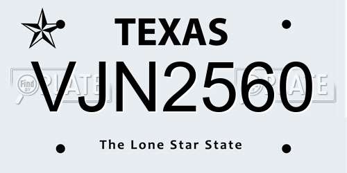 VJN2560 Texas License Plate