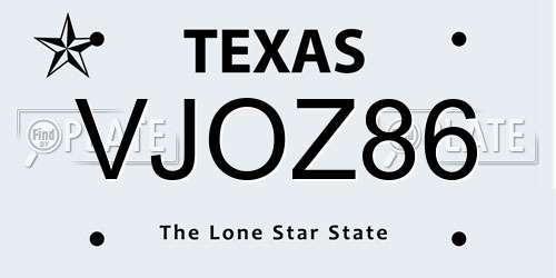 VJOZ86 Texas License Plate