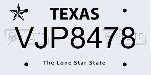 VJP8478 Texas License Plate
