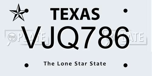 VJQ786 Texas License Plate